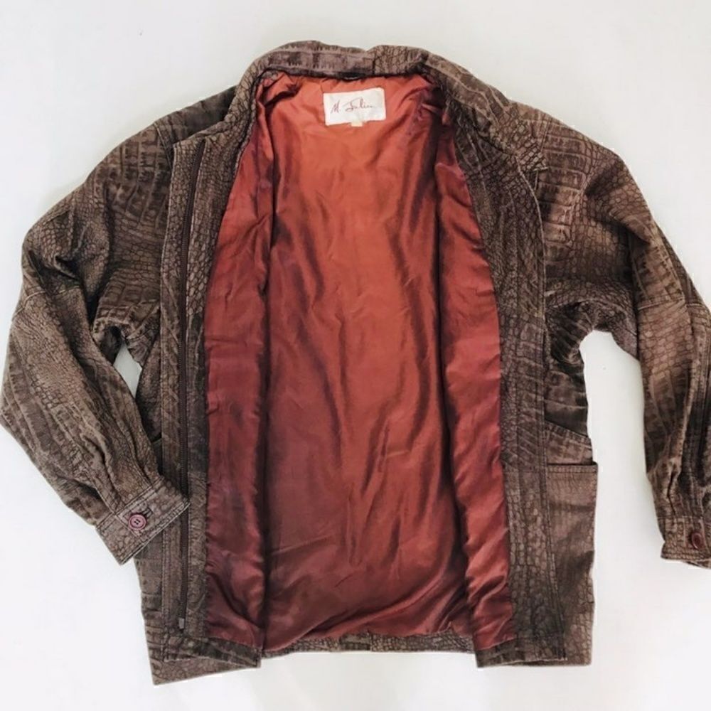 M JULIAN Leather Jacket L Large Womens Croc Print - Picture 6 of 8